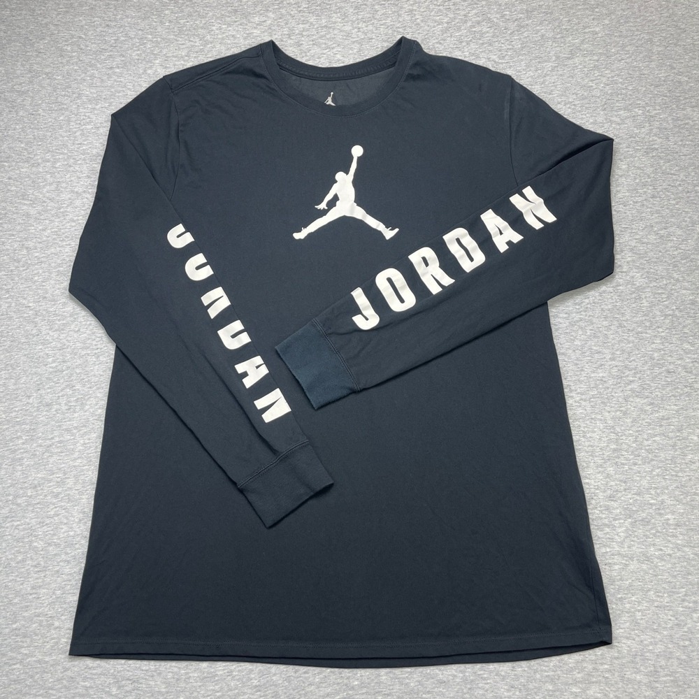 Nike Jordan Mens XXL Long Sleeve T-Shirt Black Jumpman Sleeve Logo Dri-Fit EUC